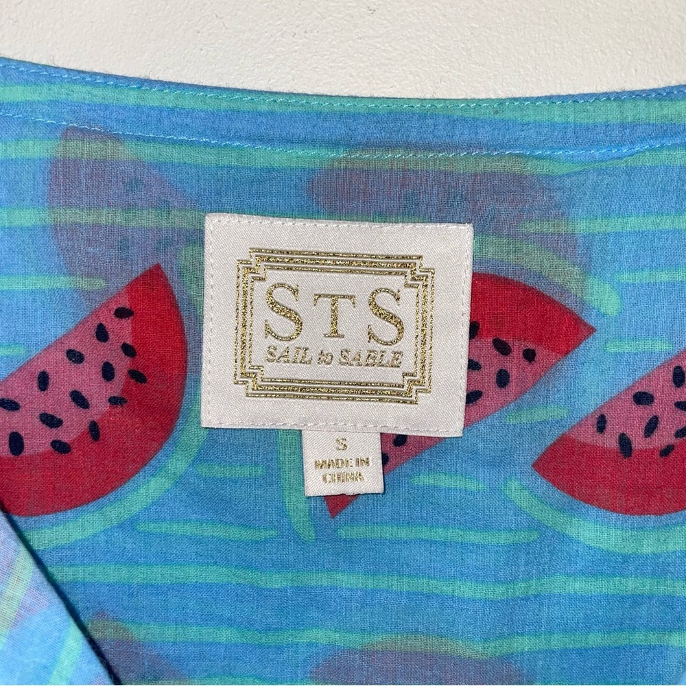 STS Sail To Sable Tunic Dress SZ S Watermelon Print Green Tassel Cotton - Picture 11 of 16